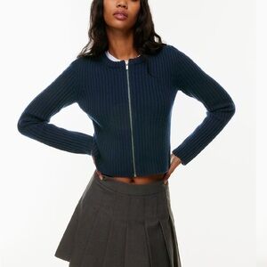 Aritzia Sunday Best Aisha Zip Up Navy Blue Cardigan